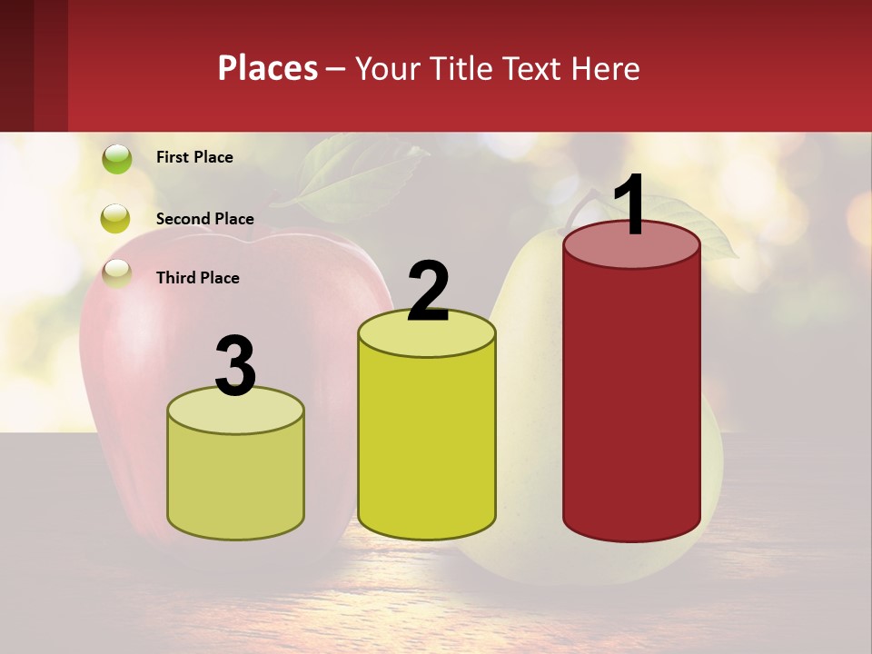 Two Apples And A Pear On A Wooden Table PowerPoint Template