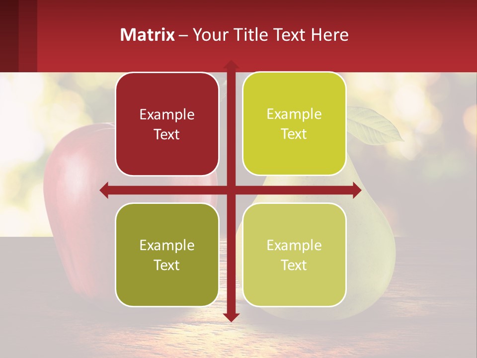 Two Apples And A Pear On A Wooden Table PowerPoint Template