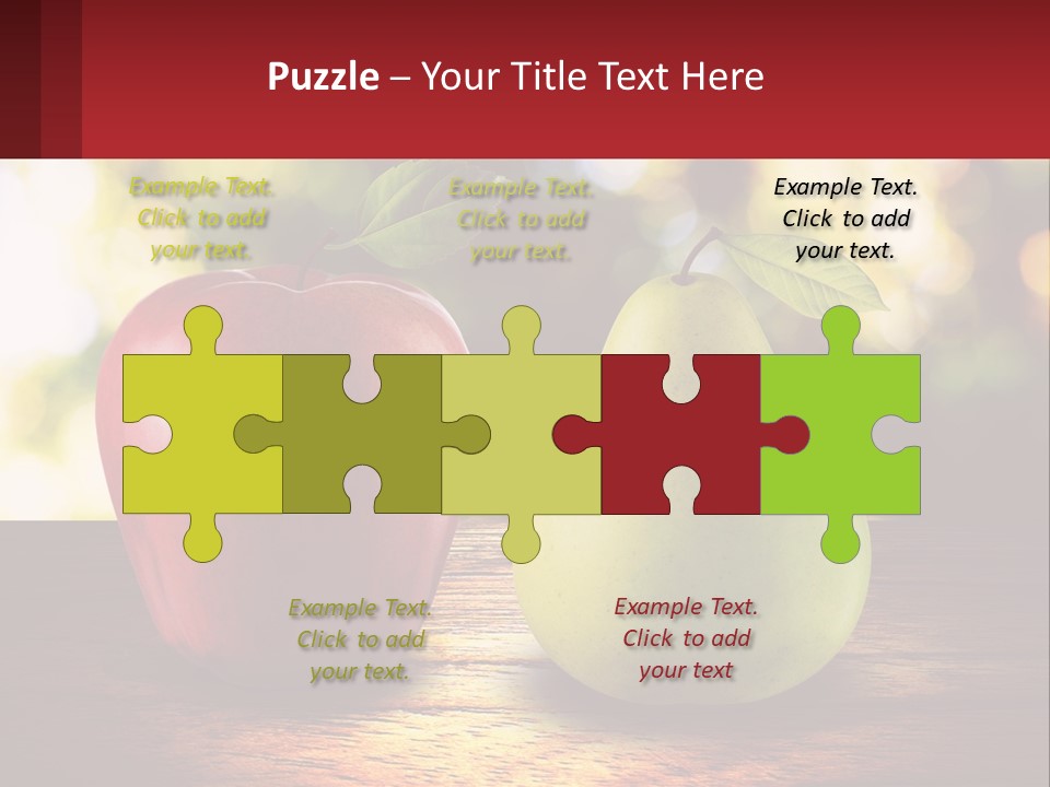 Two Apples And A Pear On A Wooden Table PowerPoint Template