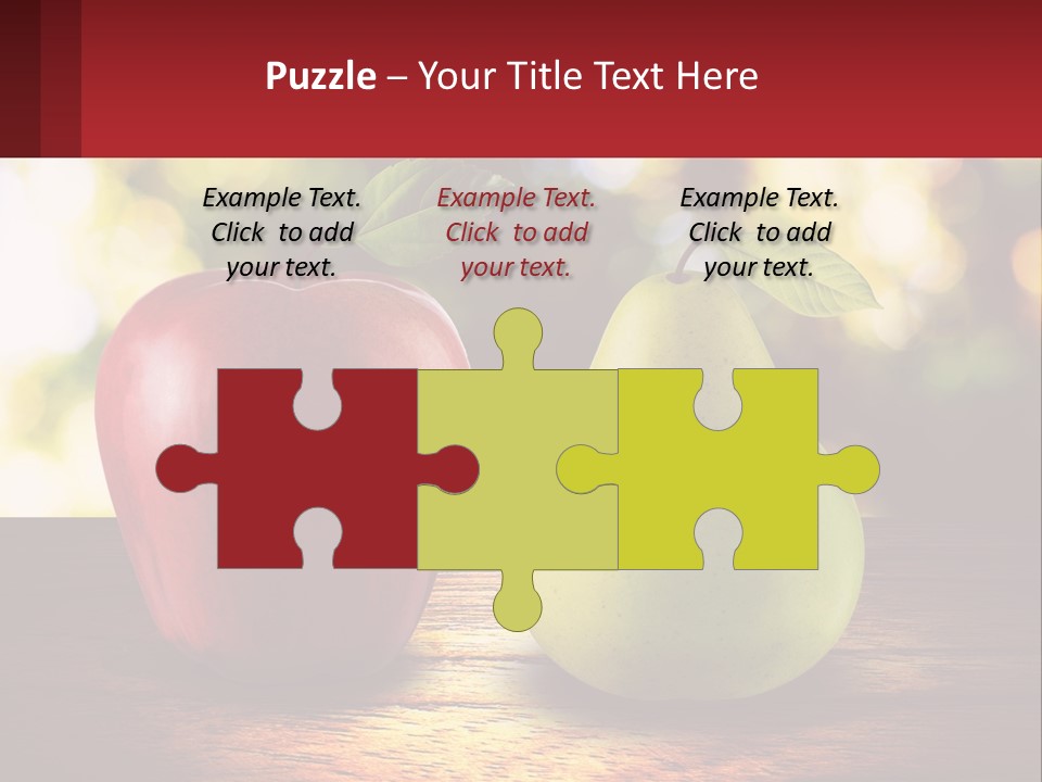 Two Apples And A Pear On A Wooden Table PowerPoint Template