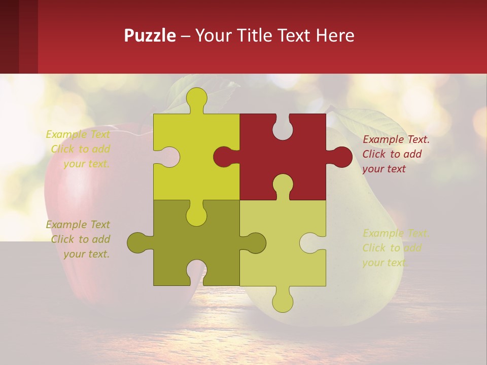 Two Apples And A Pear On A Wooden Table PowerPoint Template