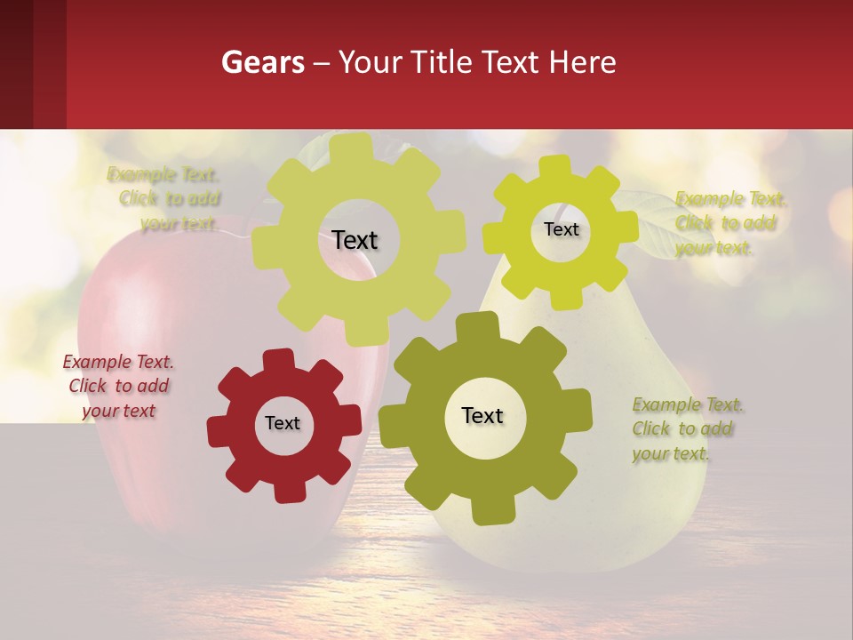 Two Apples And A Pear On A Wooden Table PowerPoint Template