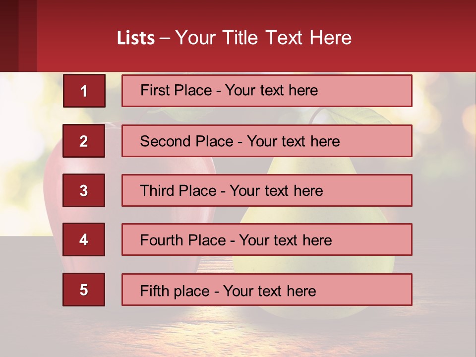 Two Apples And A Pear On A Wooden Table PowerPoint Template