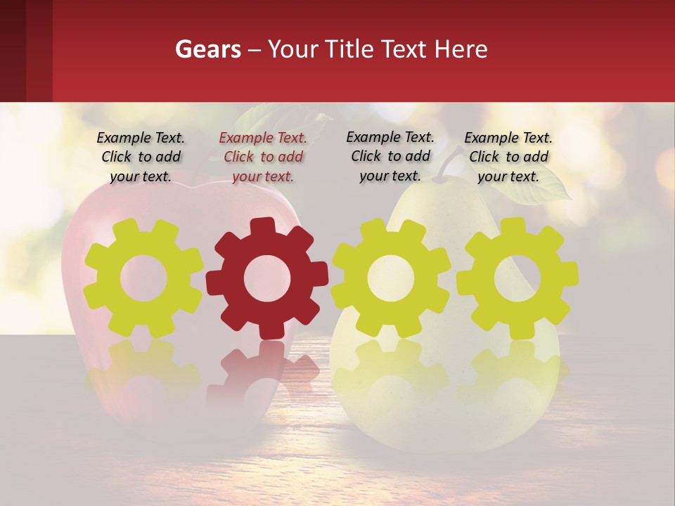 Two Apples And A Pear On A Wooden Table PowerPoint Template