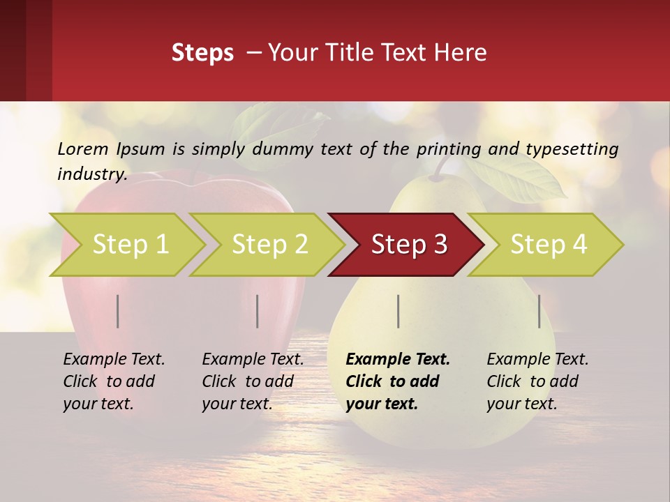 Two Apples And A Pear On A Wooden Table PowerPoint Template