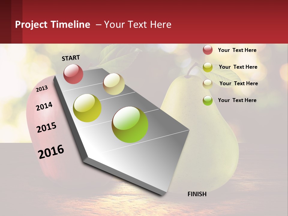 Two Apples And A Pear On A Wooden Table PowerPoint Template