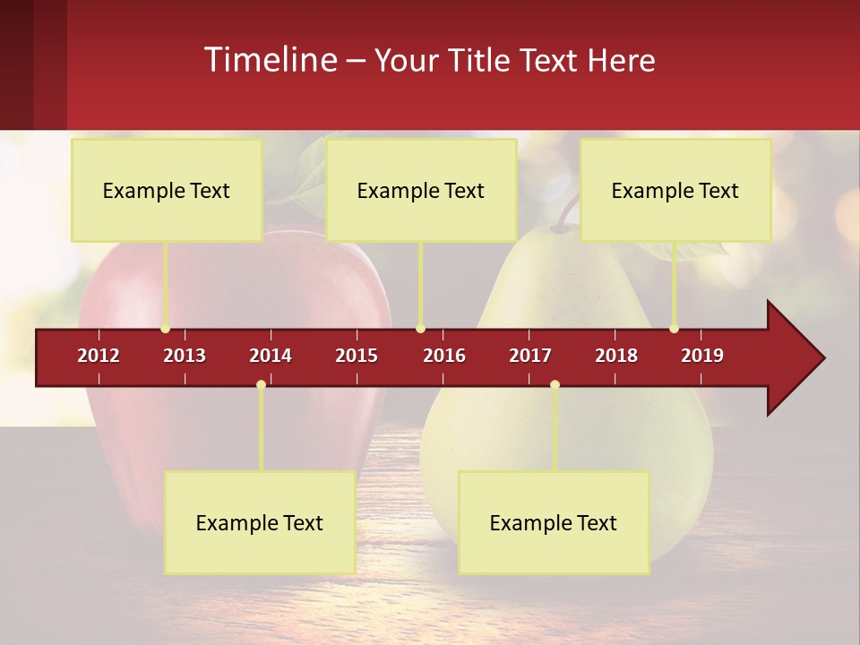 Two Apples And A Pear On A Wooden Table PowerPoint Template