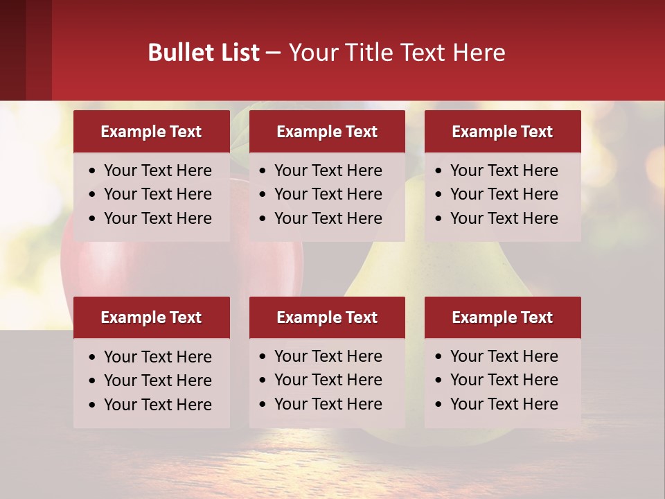Two Apples And A Pear On A Wooden Table PowerPoint Template
