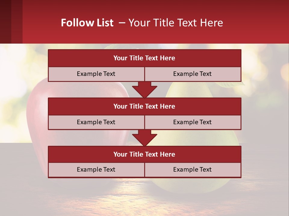 Two Apples And A Pear On A Wooden Table PowerPoint Template