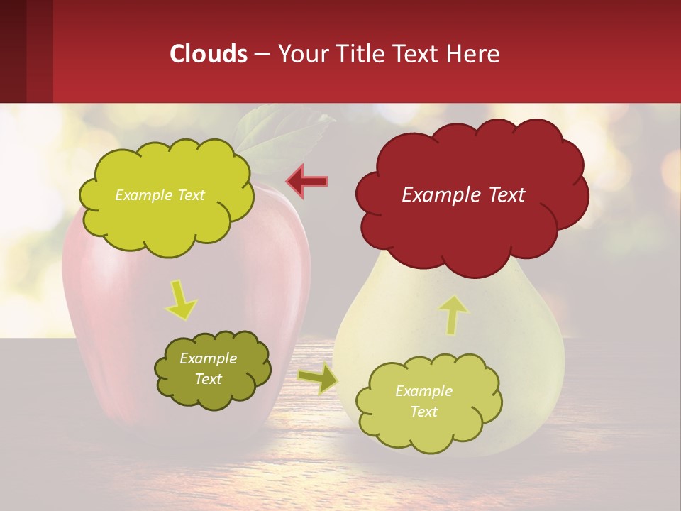 Two Apples And A Pear On A Wooden Table PowerPoint Template