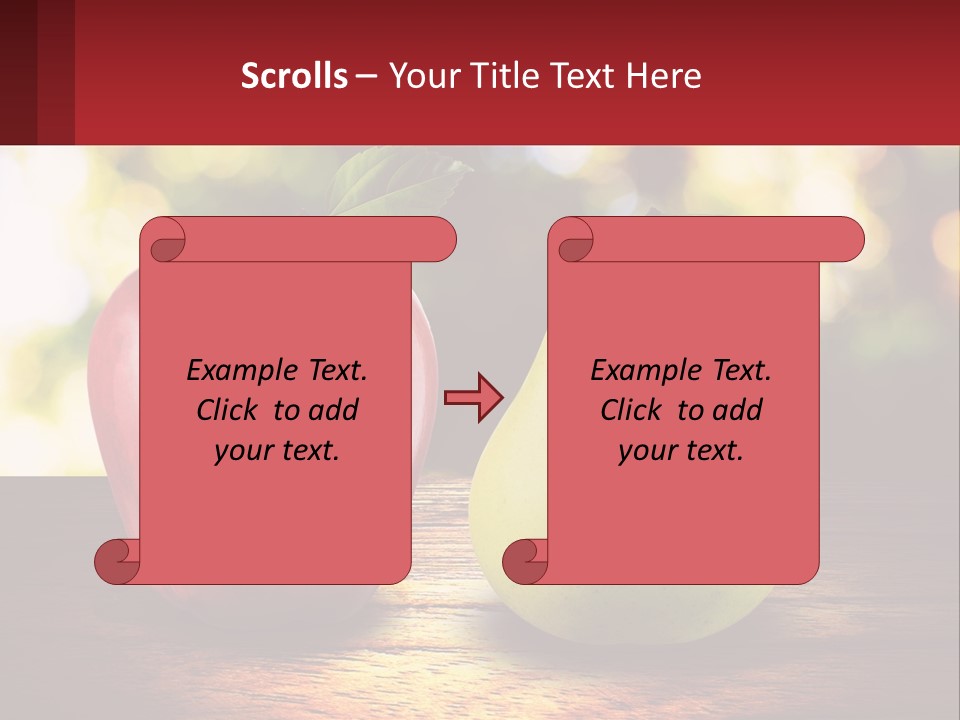 Two Apples And A Pear On A Wooden Table PowerPoint Template