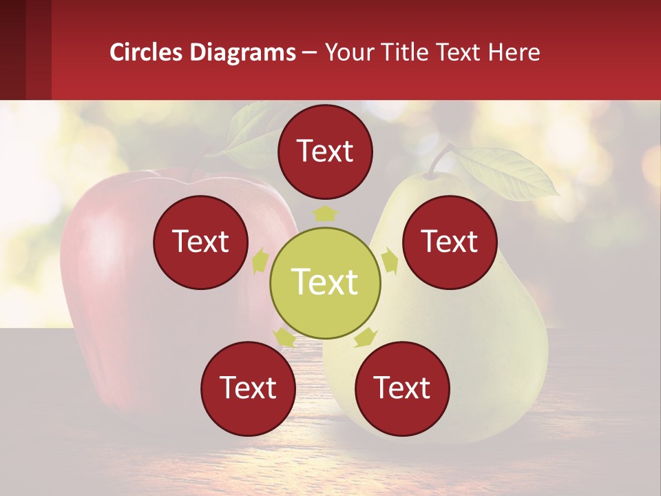 Two Apples And A Pear On A Wooden Table PowerPoint Template