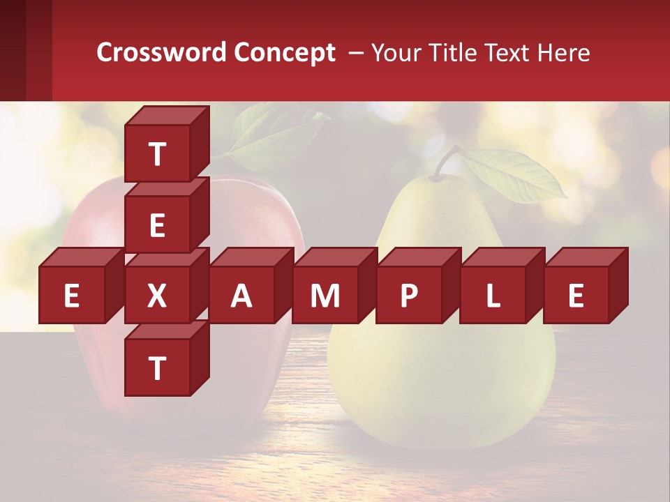 Two Apples And A Pear On A Wooden Table PowerPoint Template