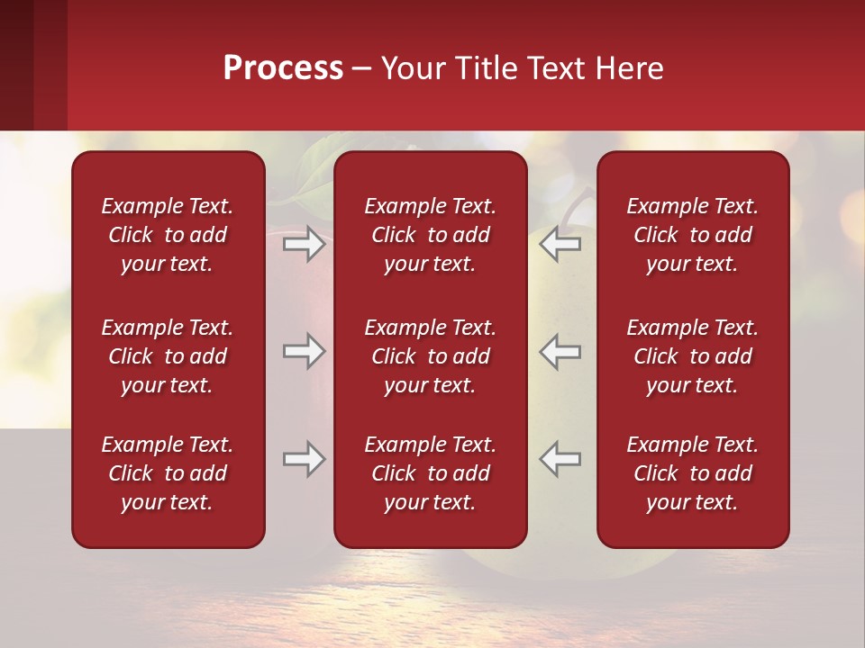 Two Apples And A Pear On A Wooden Table PowerPoint Template