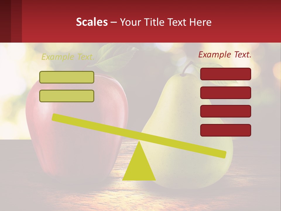 Two Apples And A Pear On A Wooden Table PowerPoint Template