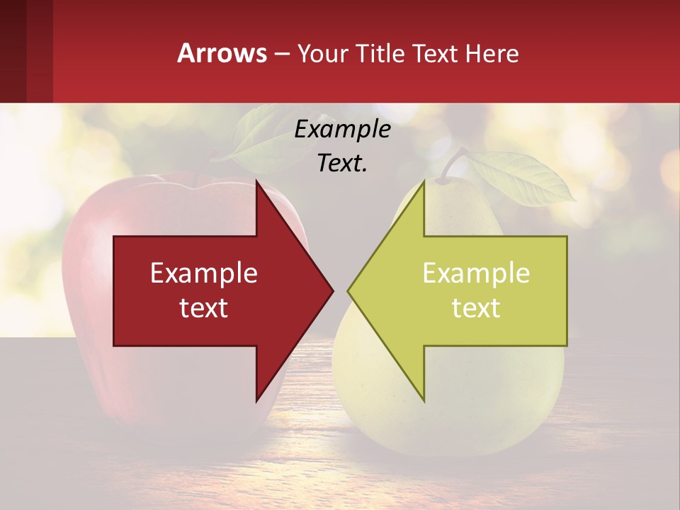 Two Apples And A Pear On A Wooden Table PowerPoint Template