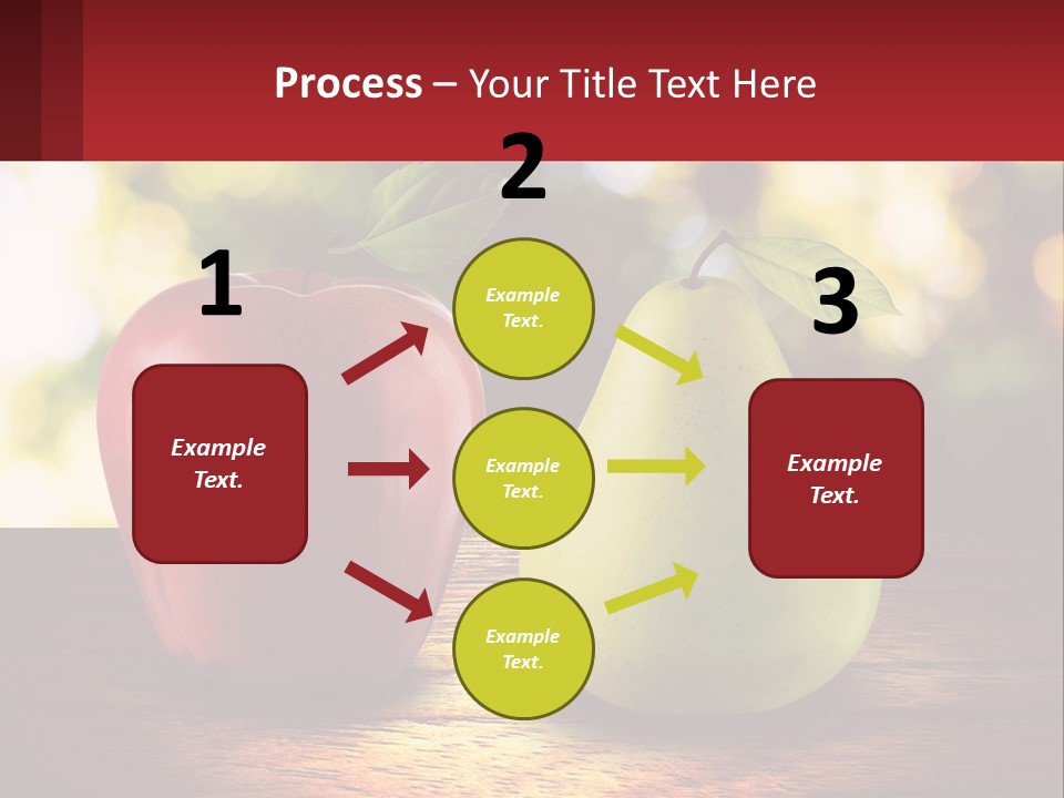 Two Apples And A Pear On A Wooden Table PowerPoint Template