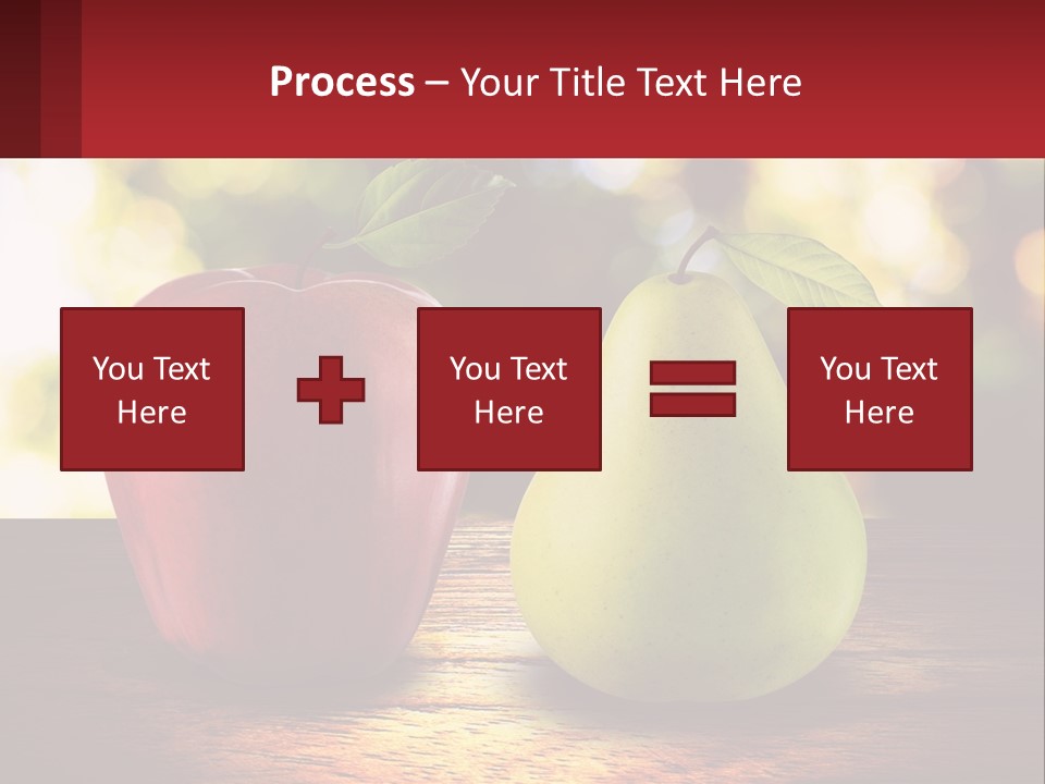 Two Apples And A Pear On A Wooden Table PowerPoint Template