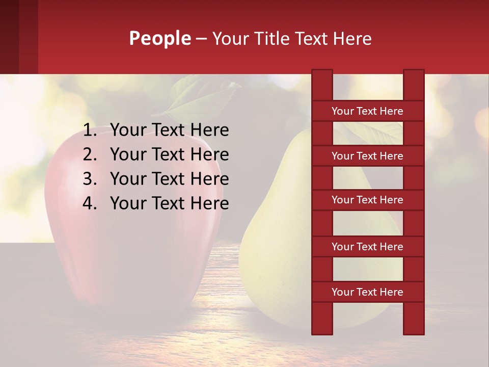 Two Apples And A Pear On A Wooden Table PowerPoint Template