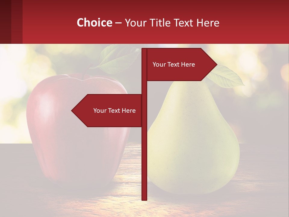 Two Apples And A Pear On A Wooden Table PowerPoint Template