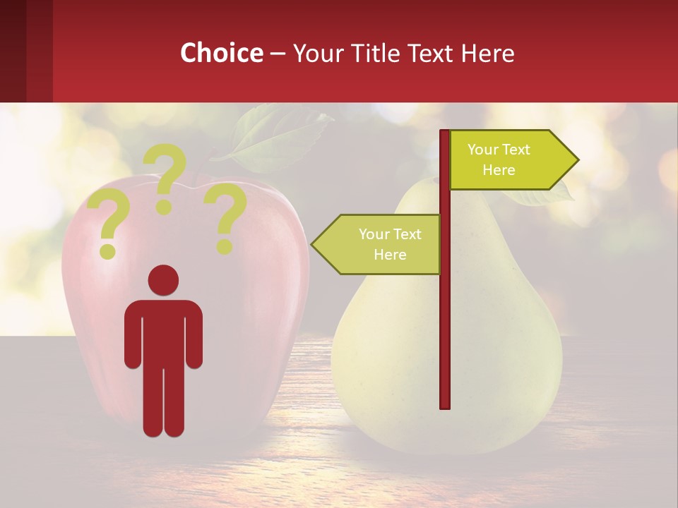 Two Apples And A Pear On A Wooden Table PowerPoint Template