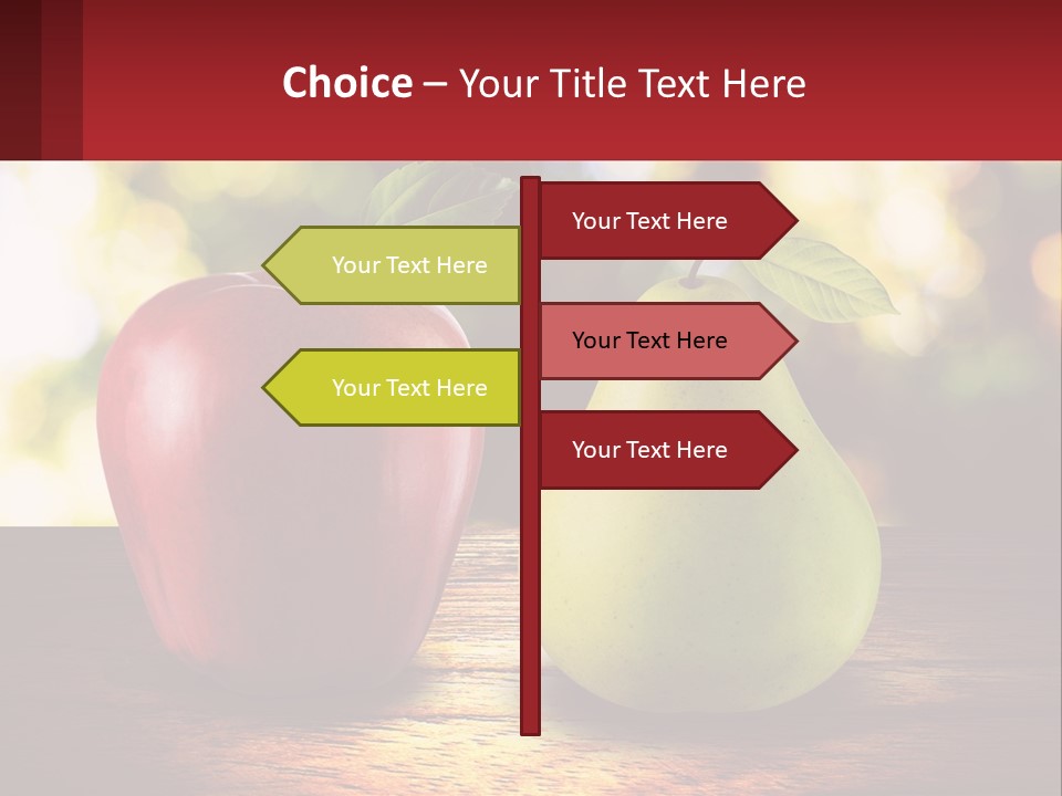 Two Apples And A Pear On A Wooden Table PowerPoint Template