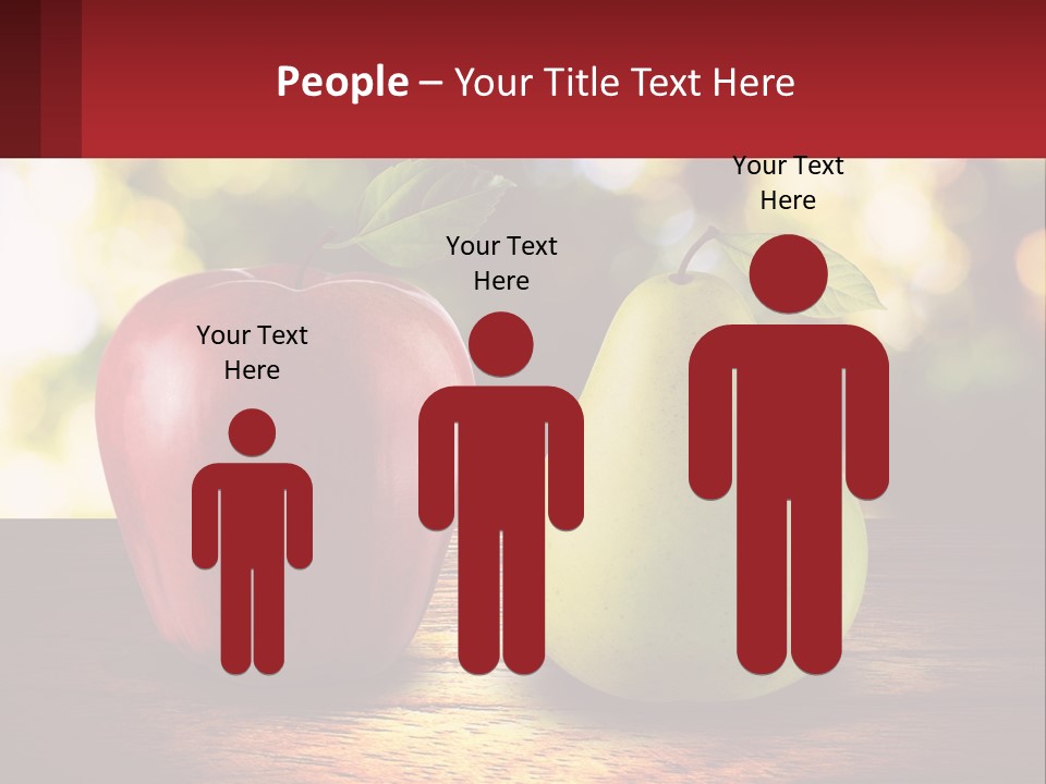 Two Apples And A Pear On A Wooden Table PowerPoint Template