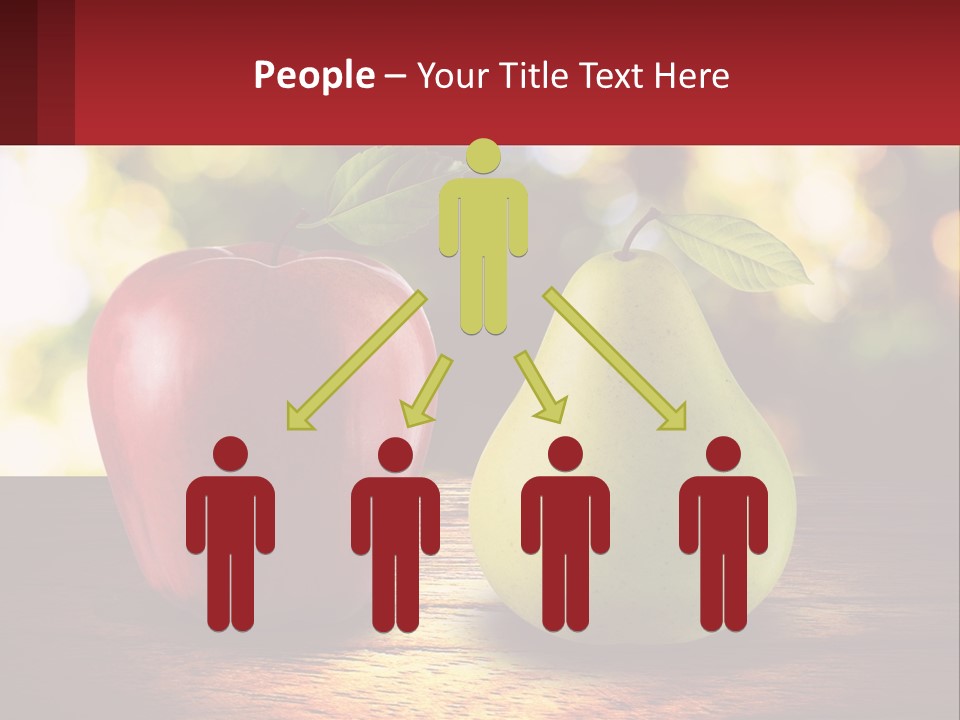 Two Apples And A Pear On A Wooden Table PowerPoint Template