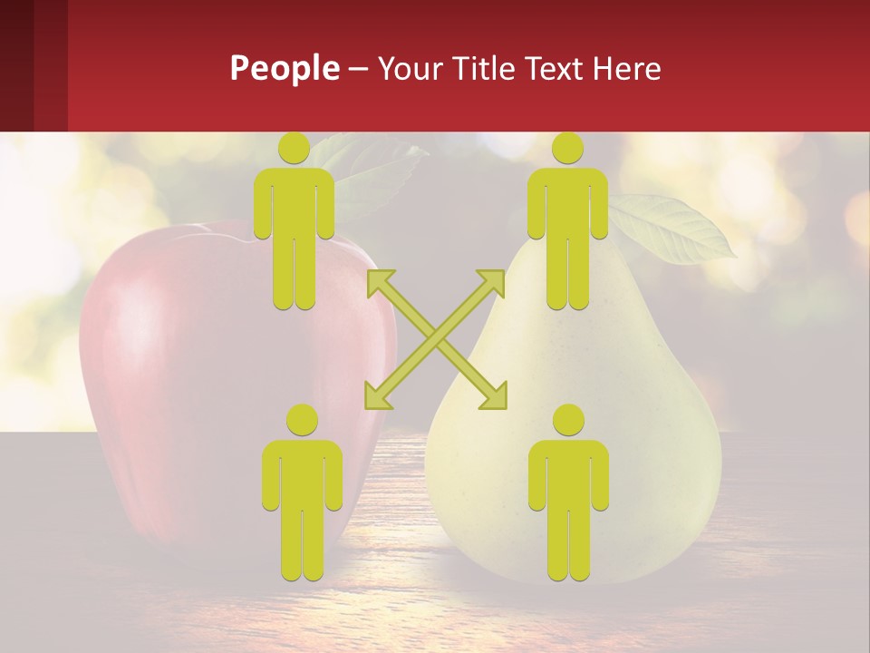 Two Apples And A Pear On A Wooden Table PowerPoint Template