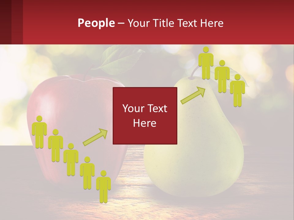 Two Apples And A Pear On A Wooden Table PowerPoint Template