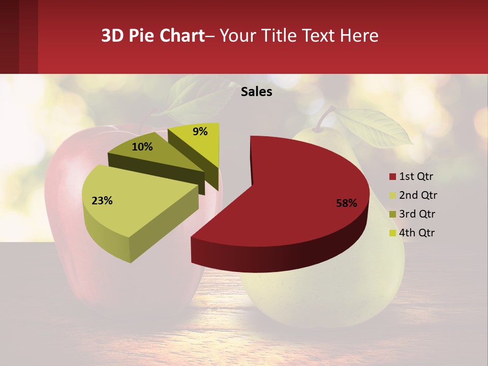 Two Apples And A Pear On A Wooden Table PowerPoint Template