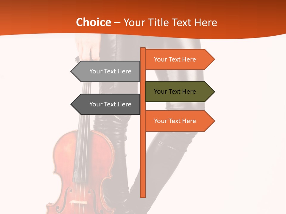 A Woman In Black Leather Pants Holding A Violin PowerPoint Template