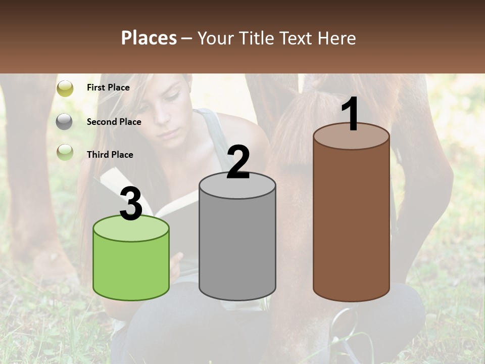 A Girl Reading A Book Next To A Horse PowerPoint Template