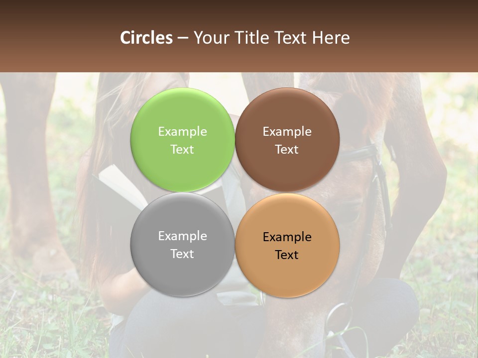 A Girl Reading A Book Next To A Horse PowerPoint Template