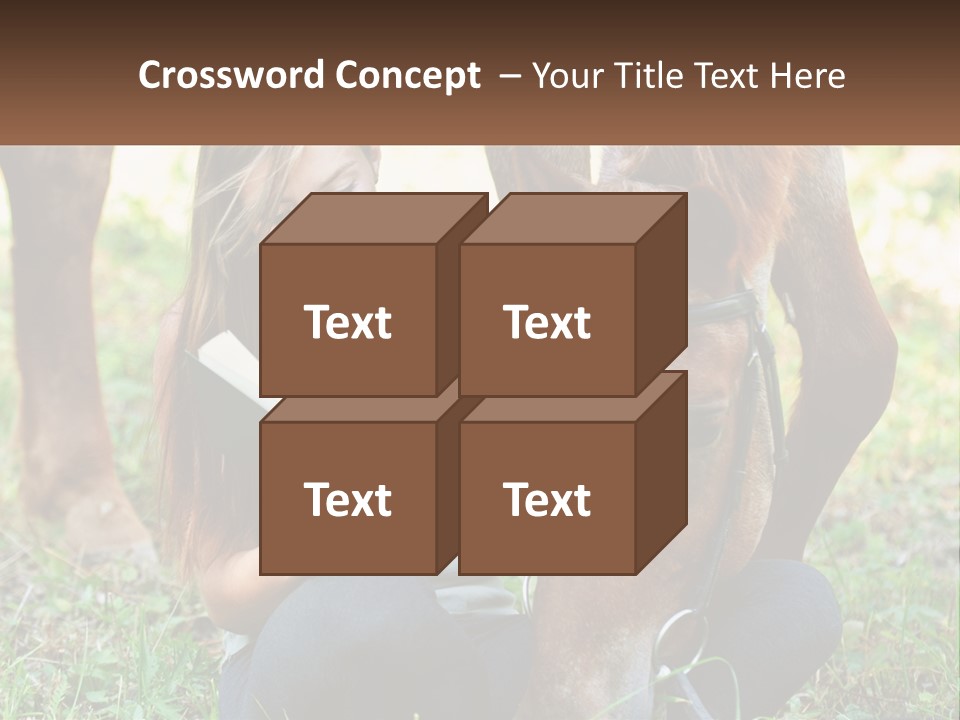 A Girl Reading A Book Next To A Horse PowerPoint Template