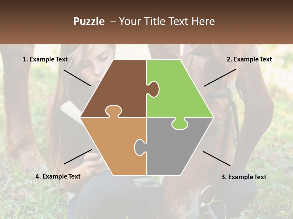 A Girl Reading A Book Next To A Horse PowerPoint Template
