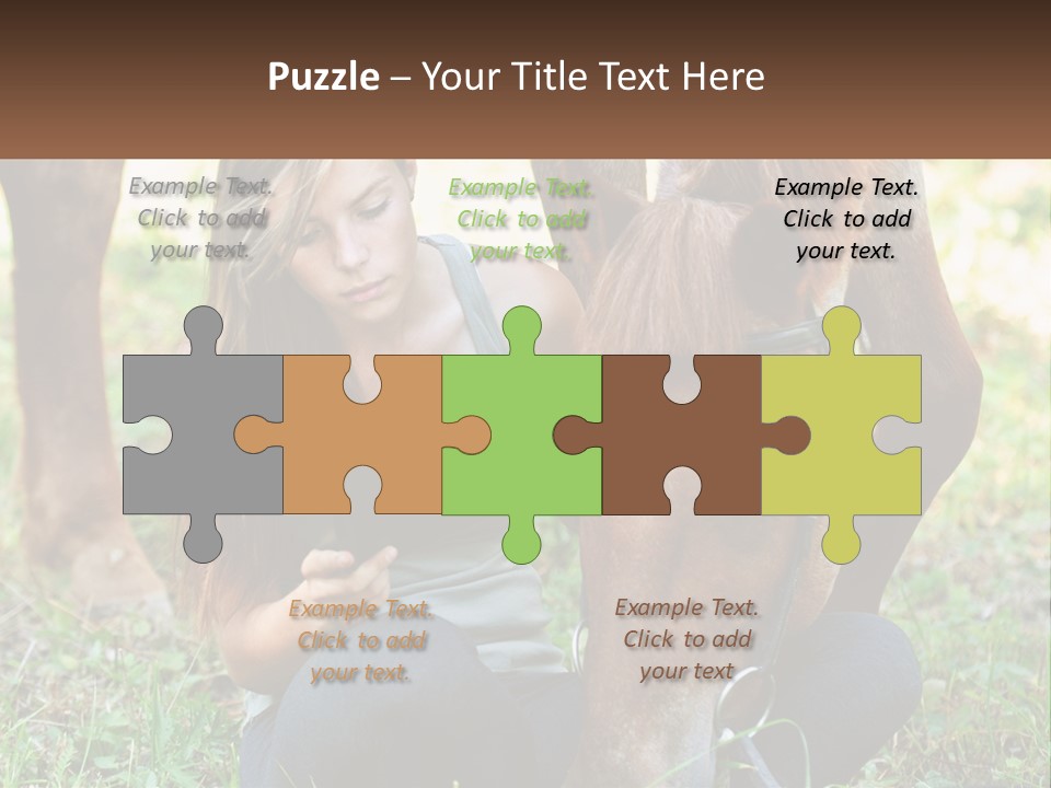 A Girl Reading A Book Next To A Horse PowerPoint Template