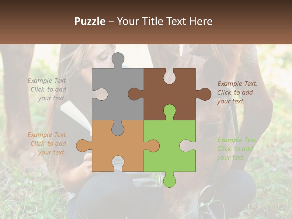 A Girl Reading A Book Next To A Horse PowerPoint Template