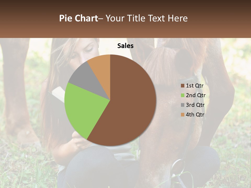A Girl Reading A Book Next To A Horse PowerPoint Template