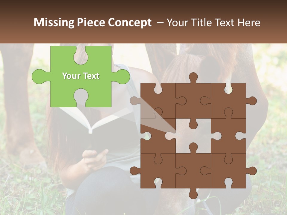 A Girl Reading A Book Next To A Horse PowerPoint Template