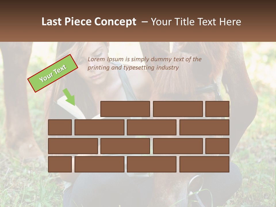 A Girl Reading A Book Next To A Horse PowerPoint Template