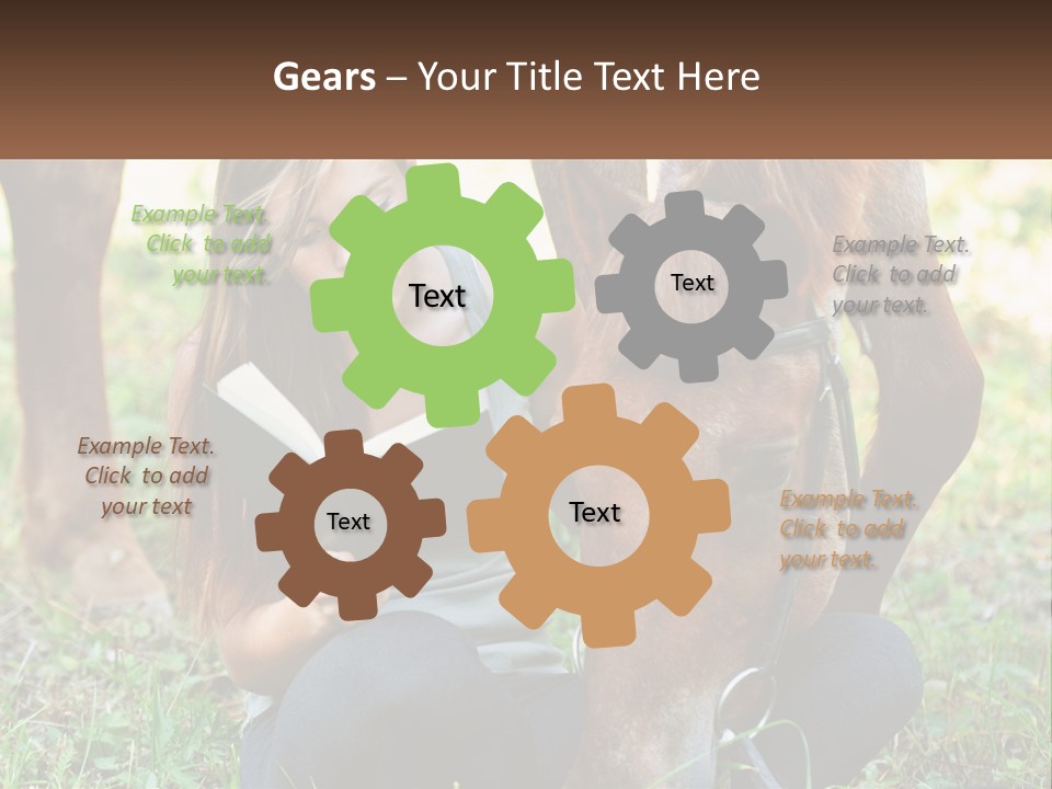 A Girl Reading A Book Next To A Horse PowerPoint Template