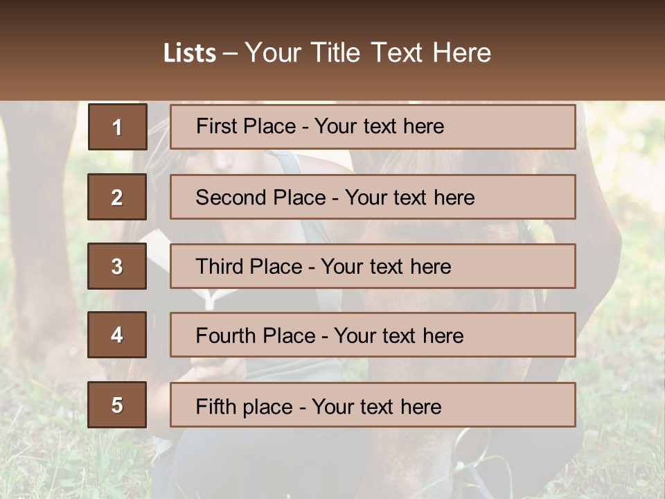 A Girl Reading A Book Next To A Horse PowerPoint Template