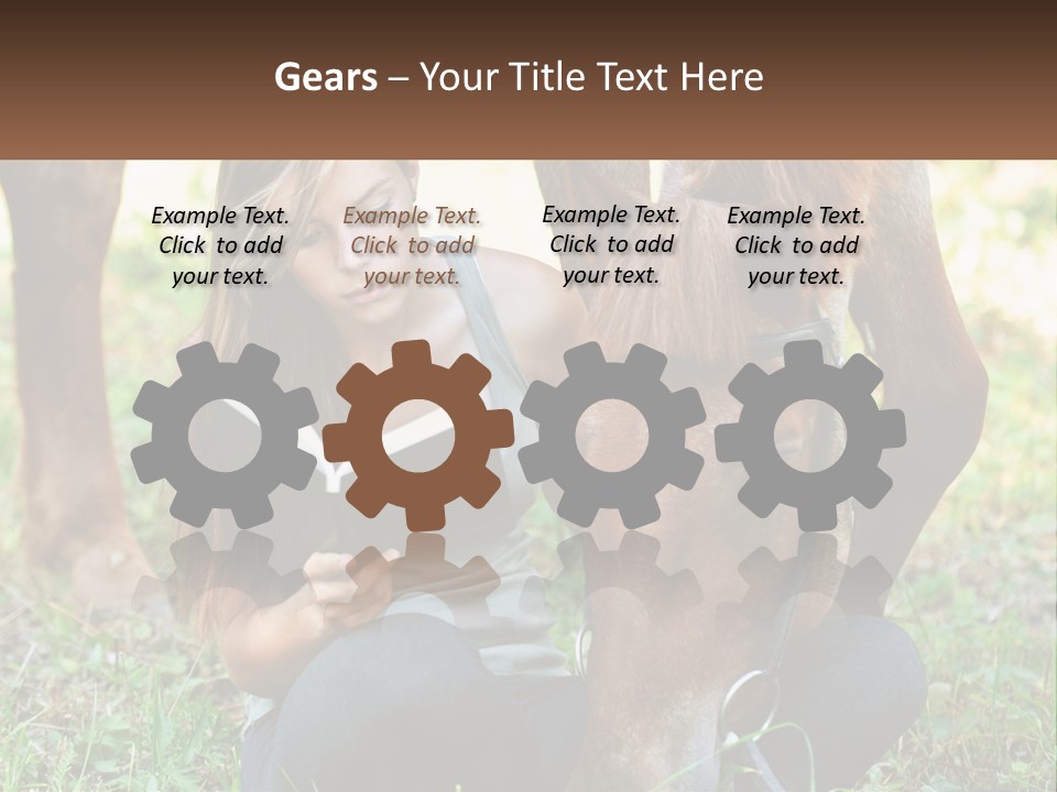 A Girl Reading A Book Next To A Horse PowerPoint Template