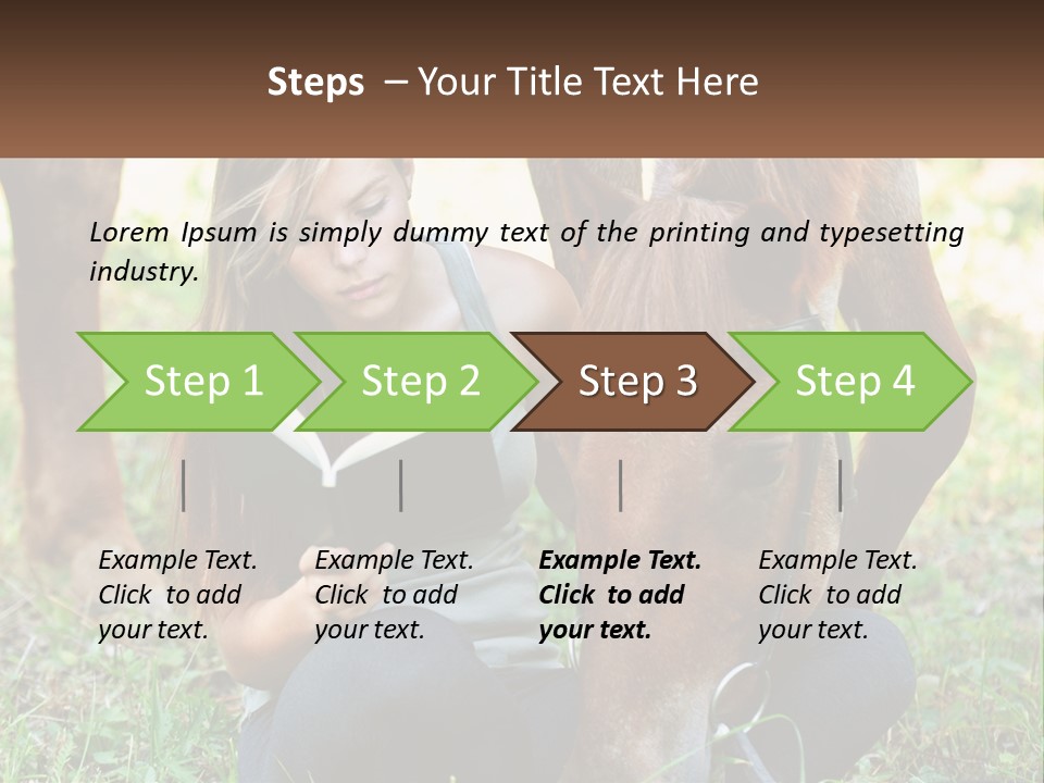 A Girl Reading A Book Next To A Horse PowerPoint Template