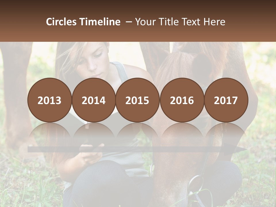 A Girl Reading A Book Next To A Horse PowerPoint Template