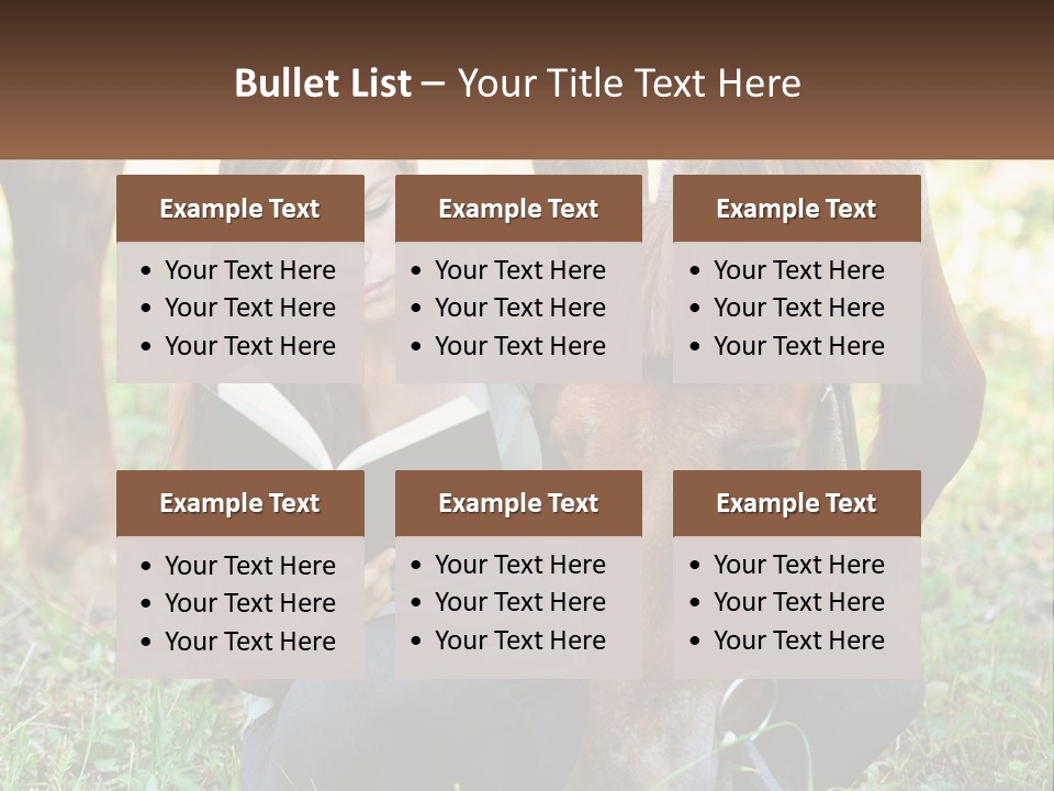 A Girl Reading A Book Next To A Horse PowerPoint Template