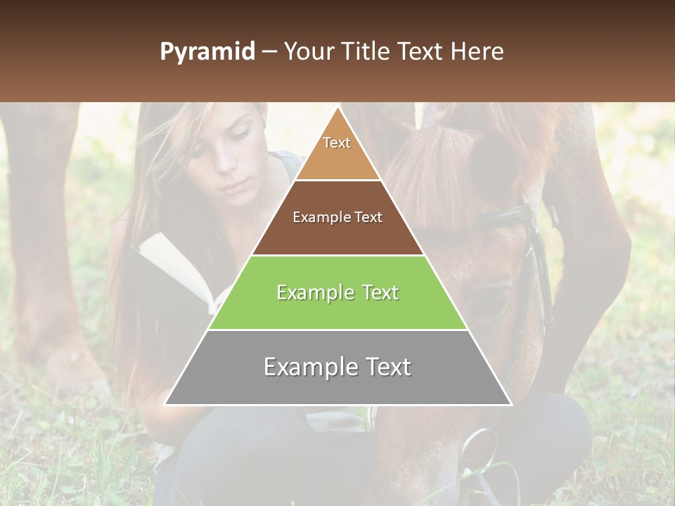 A Girl Reading A Book Next To A Horse PowerPoint Template