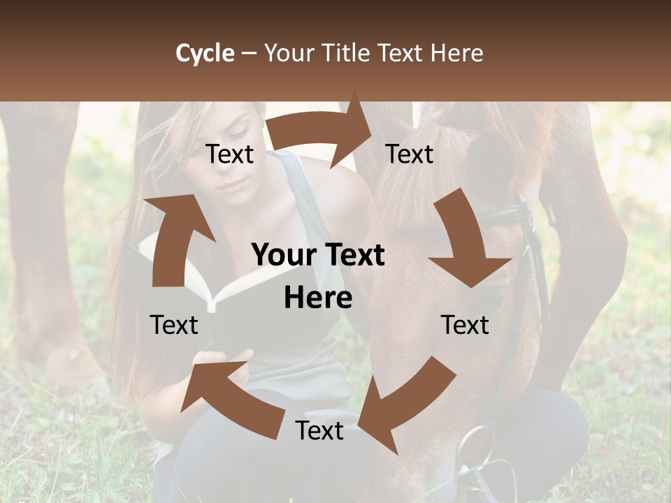 A Girl Reading A Book Next To A Horse PowerPoint Template