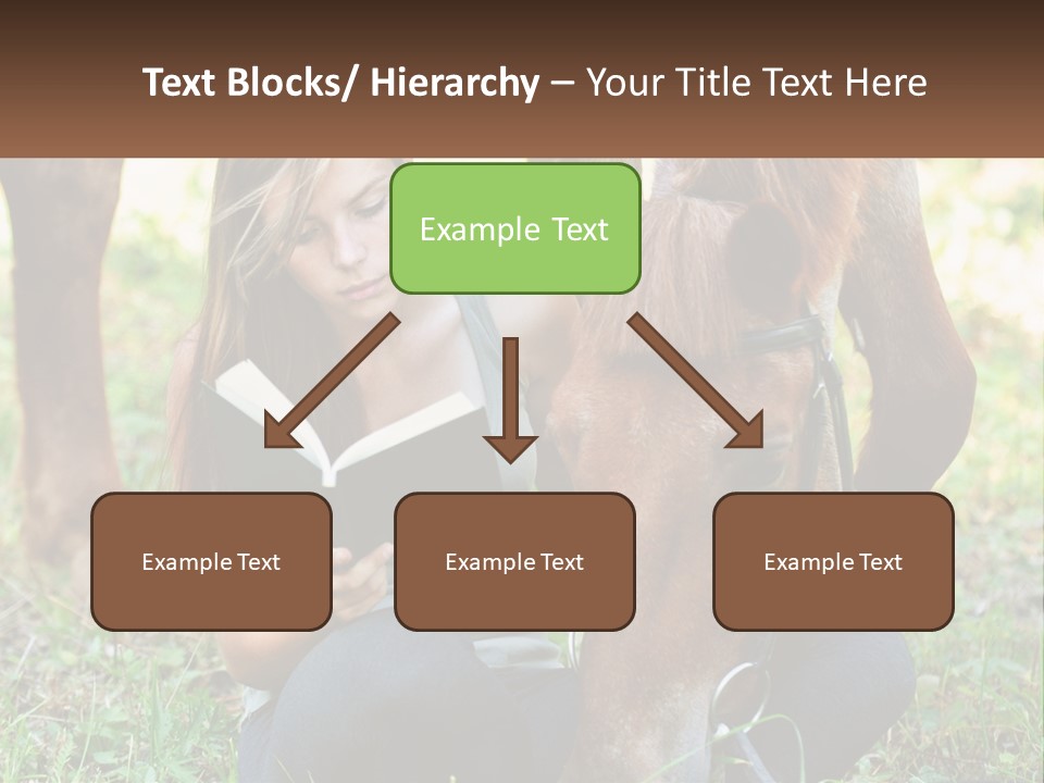 A Girl Reading A Book Next To A Horse PowerPoint Template